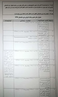 جدول زمان بندی ترم تابستان