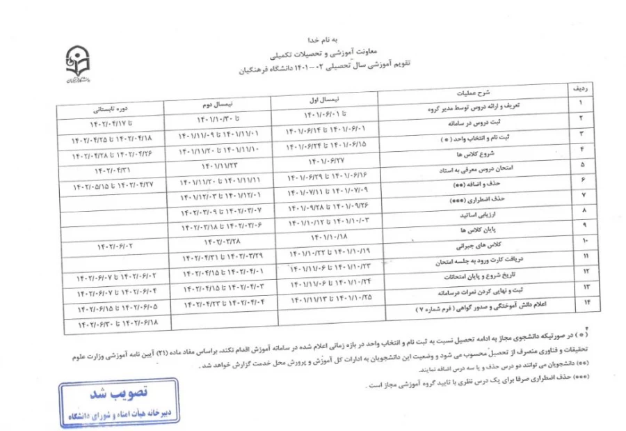 تقویم جلسات